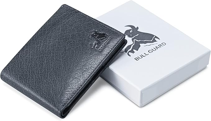 BULL GUARD Buffalo Leather Wallets for Men with RFID Blocking, Flip UP ID Window, Bifold Durable Quality Design
