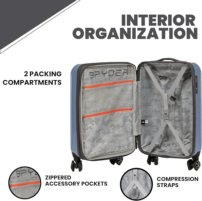 Spyder Rails Expandable Hardside Upright Suitcase with 360° Spinner Wheels, TSA Approved Lock (Denim, Large Checked)