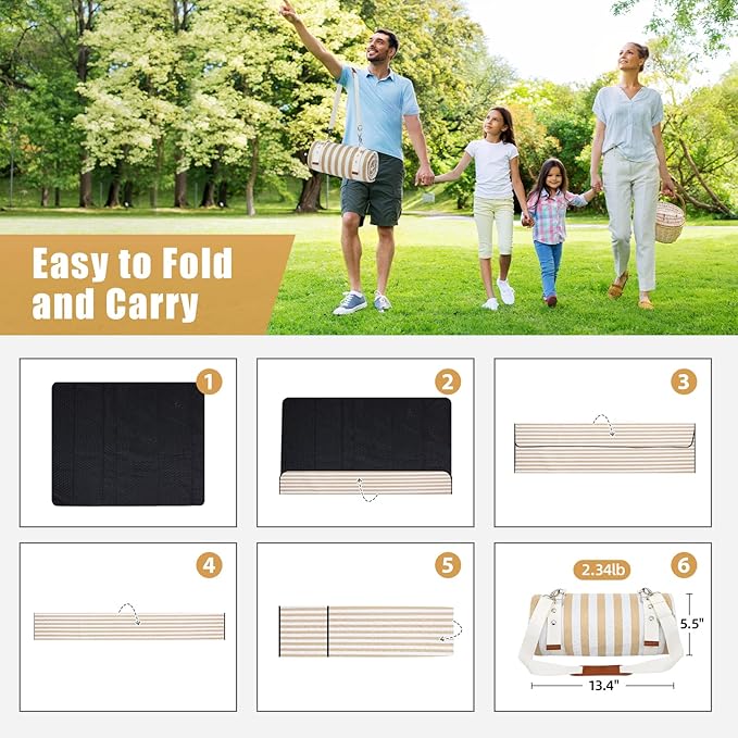 G GOOD GAIN Waterproof Picnic Blanket, 79"x79" Extra Large Beach Mat for 6 to 8 Adults, Machine Washable Outdoor Blanket for Camping, Grass, Park, Camping, Concerts, MiddleSand