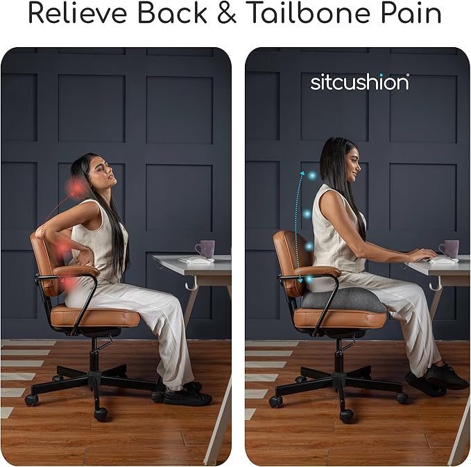 Extra Large Office Chair Cushion for Sciatica Pain Relief, Memory Foam Seat Cushion for Car Seat Pad, Orthopedic Pillow. Computer Chair Cushion for Tailbone Pain Relief All Day Comfort(Gray)