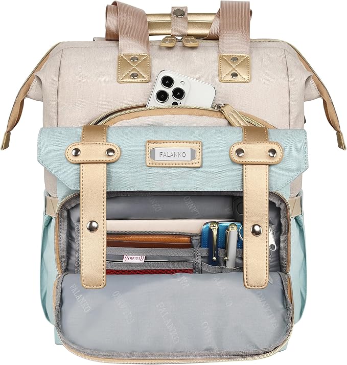 FALANKO Laptop Backpack for Women,17 inch Computer Backpack for Work School Nurse Teacher Business College with Laptop Compartment,RFID, Water-resistant Large Wide Open Travel Backpack Bookbag