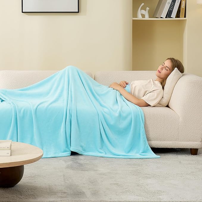 Hansleep Fleece Robin Egg Blue Queen Blanket, Super Soft Flannel Fuzzy Plush Cozy Blanket for All Seasons, Robin Egg Blue, Queen 90x90 Inches