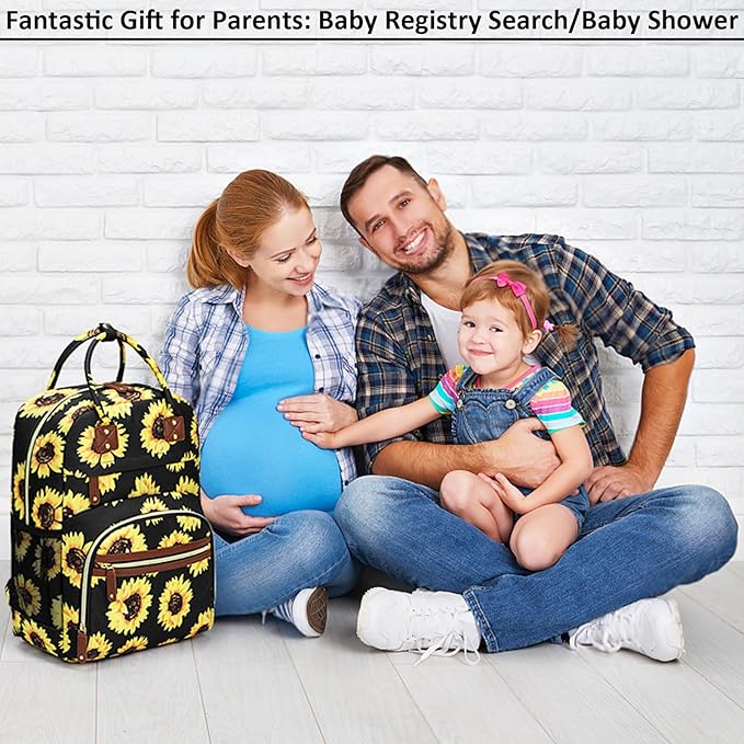 Diaper Bag Backpack Tote for Women Large Capacity, Baby Bag with Insulated Pockets Multifunctional Diaper Bags For Baby Girl Boy Waterproof Baby Bags For Boys Girls Mama Maternity Bag Sunflower
