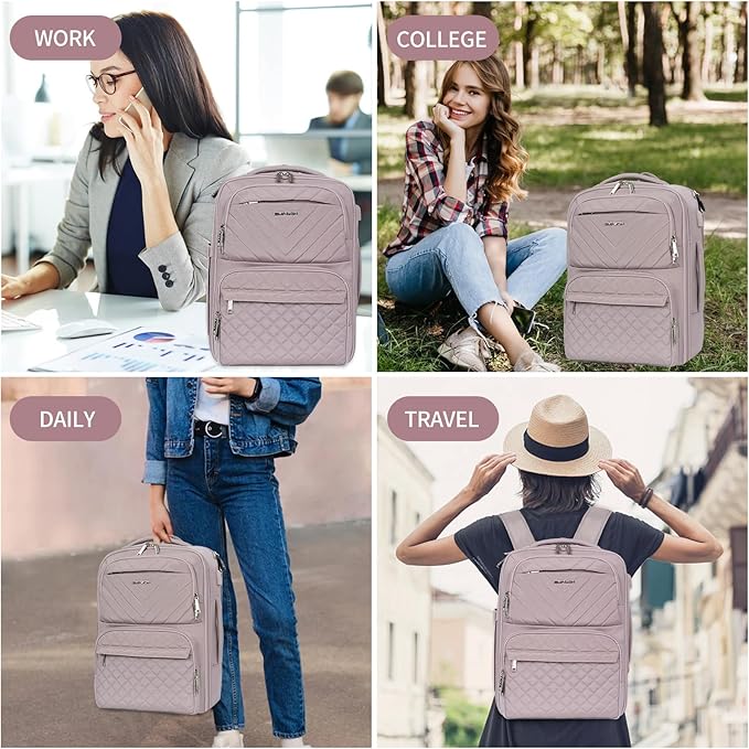 EMPSIGN Carry on Travel Backpack for Women & Men, 17 inch Large TSA Friendly Laptop Backpack with USB Port, Airline Approved Carry On Luggage, Travel Essentials, Weekender Overnight Bags, Grey Pink