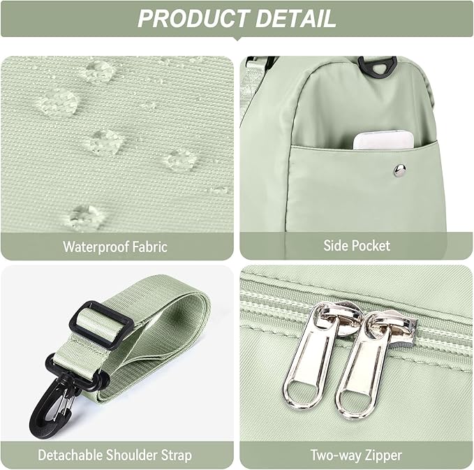 Weekender Gym Duffel Bags for Women Light Green with Toiletry Bag