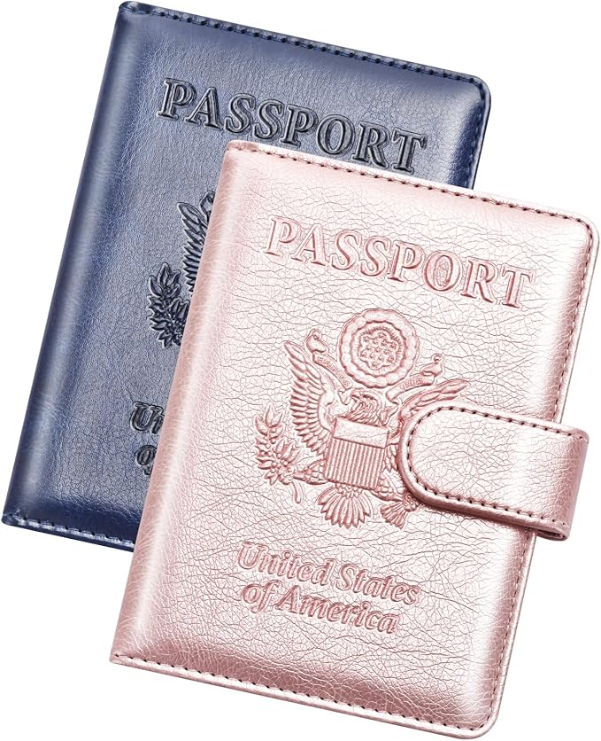 Herain Passport Holder for Travel Cruise Essentials, 2 Pcs Passport Cover Wallet Case Travel Gifts Women Men Family, RFID Passports Book Card Holders Travels Accessories Must Haves