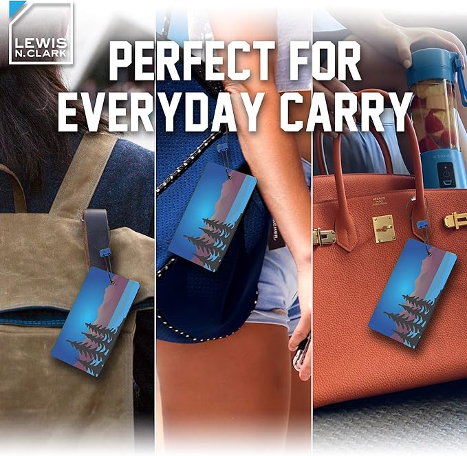 Lewis N. Clark Travel Green Luggage Tag and Suitcase Identifiers for Women and Men, Carry on, Backpack and More, Blue Trees, 1-Pack