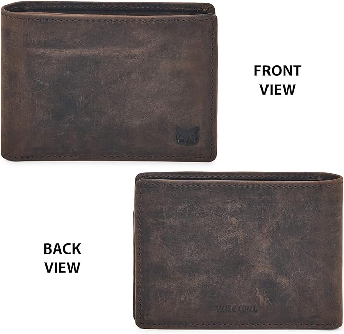 Real Leather Mens Bifold Wallet RFID Blocking Slim Minimalist Front Pocket - Thin & Stylish with ID Window in Gift Box (Crazy Horse, Coffee)