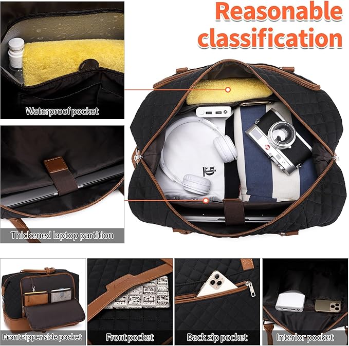Weekender Bag, Large Travel Duffel Bag for Women, Carry on Overnight Bag with Shoe Compartment and Toiletry Bags