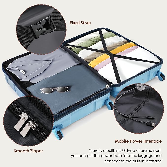 Luggage 3 Piece Hardside Luggage Sets Spinner Wheel Suitcases