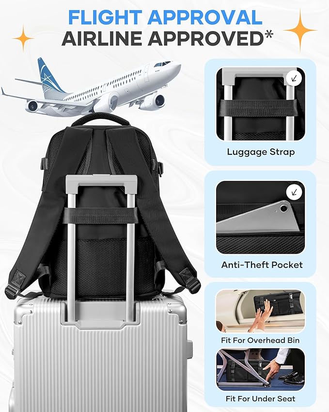 coofay Black Travel Backpack Carry on Flight Approved Mochila De Viaje Personal Item Backpack for Airlines Frontier Airlines Personal Item Bag Large Backpack for Travel Backpacks for Men Women