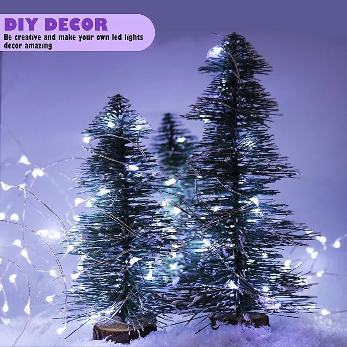 WSgift 2 Pack 20 Feet 60 Cold White Led Fairy Lights Battery Operated with Remote Control Timer Waterproof Silver Copper Wire Twinkle String Lights for Party Bedroom Wedding Christmas Decorations