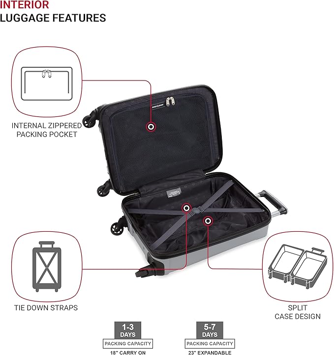 SwissGear 3750 Hardside Luggage with Spinner Wheels, Silver, 2-Piece Set (18.5/23)