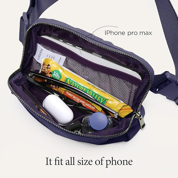 ODODOS Unisex Mini Belt Bag with Adjustable Strap Small Fanny Pack for Workout Running Traveling Hiking, Purple Reign
