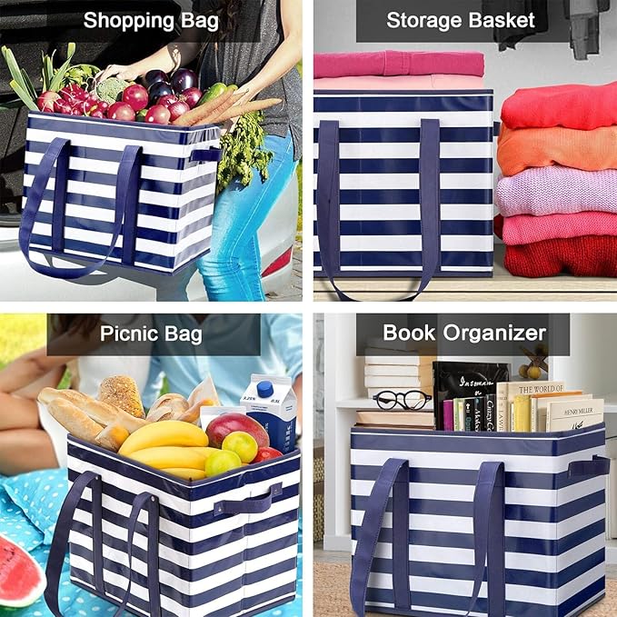 WISELIFE 6 Pack Reusable Grocery Bags Large Water Resistant Grocery Collapsible Heavy Duty Tote Bags for Shopping Picnic