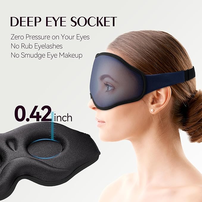 Sleep Masks for Women Men - Blackout Eye Cover for Lash Extension, 3D Contoured Sleep Mask for Side Sleeper, Soft Memory Foam, Sleep Masks for Travel, Airplane, Night(Cloud Black, Cloud Blue)