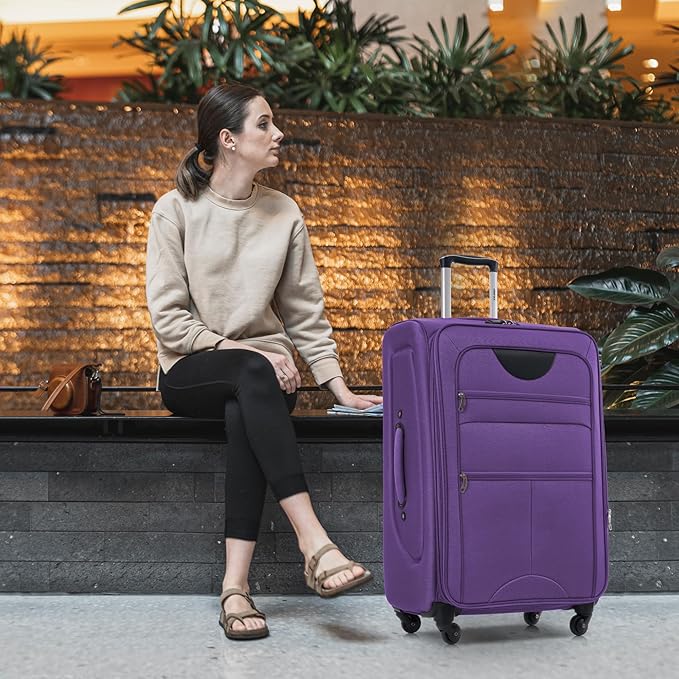 Merax Suitcase Set Softside 3-Piece Expandable Luggage with TSA Lock Spinner Wheels Lightweight Upright Luggage (22/26/30 IN,Purple)