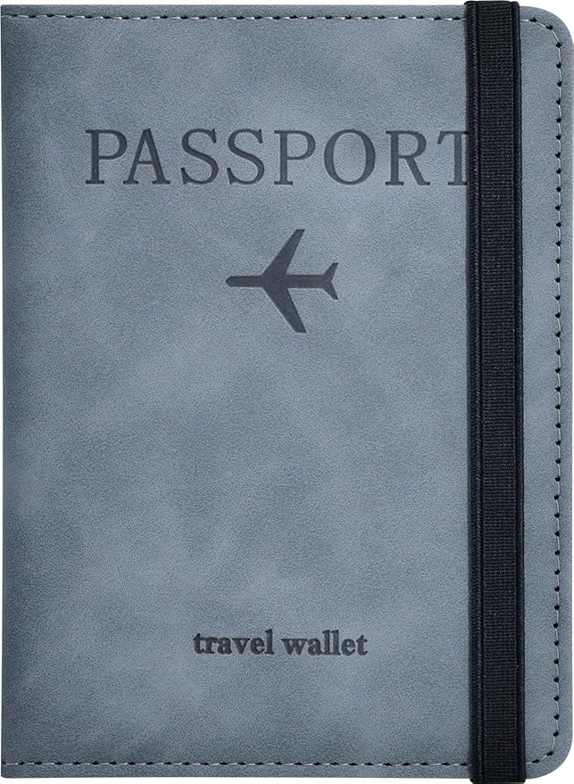 Passport Holder, Passport Cover with Credit Card Slot and Boarding Pass Slot Combo, Passport Wallet Case Book Travel Must Have, RFID Blocking Leather Travel Accessories, Marine Grey