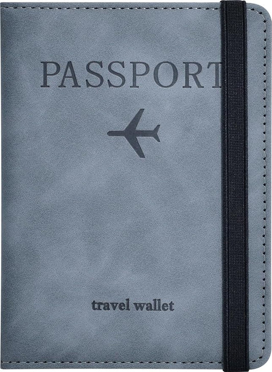 Passport Holder, Passport Cover with Credit Card Slot and Boarding Pass Slot Combo, Passport Wallet Case Book Travel Must Have, RFID Blocking Leather Travel Accessories, Marine Grey
