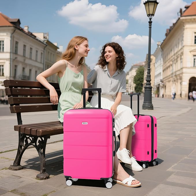 Merax Luggage Sets,6 Piece Carry on Suitcase with Travel Bags,Hardcase Suitcase Set with Double Spinner Wheels,16/20/24/28 IN Luggage Airline Approved,Pink-1