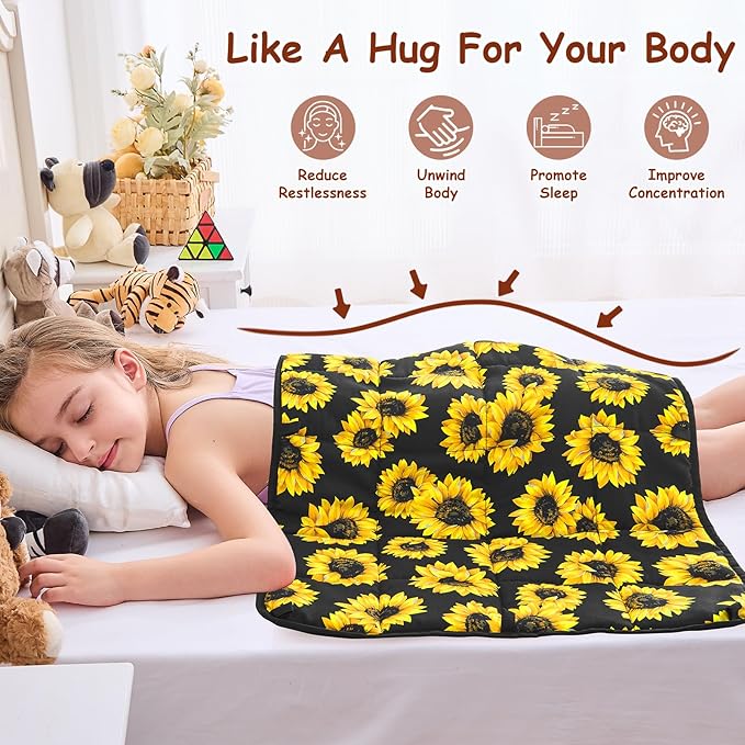 yescool Weighted Lap Blanket 2 Pounds Cooling Weighted Lap Pad, Sunflower Small Weighted Blanket, Weighted Throw Blanket Gifts for Travel Indoor Outdoor, 20"x30"