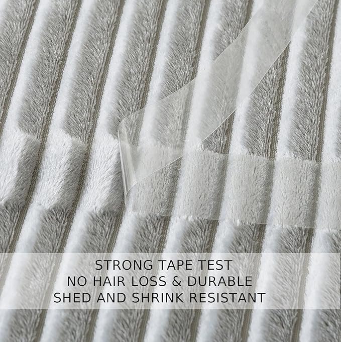 Queen Size Cuddly Fluffy Fleece Blanket, Warm and Soft with Striped Pattern, 90x90 Inches, Ash Grey