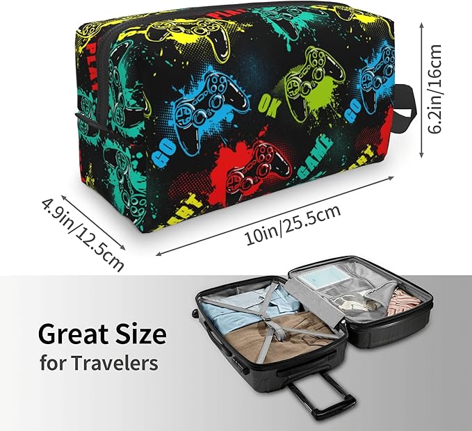 Kids Travel Toiletry Bag for Boys Girls - Waterproof Makeup Pouch Hanging Cosmetic Wash Bags Dopp Kit Shaving Bag for Toiletries Accessories(Game Start)