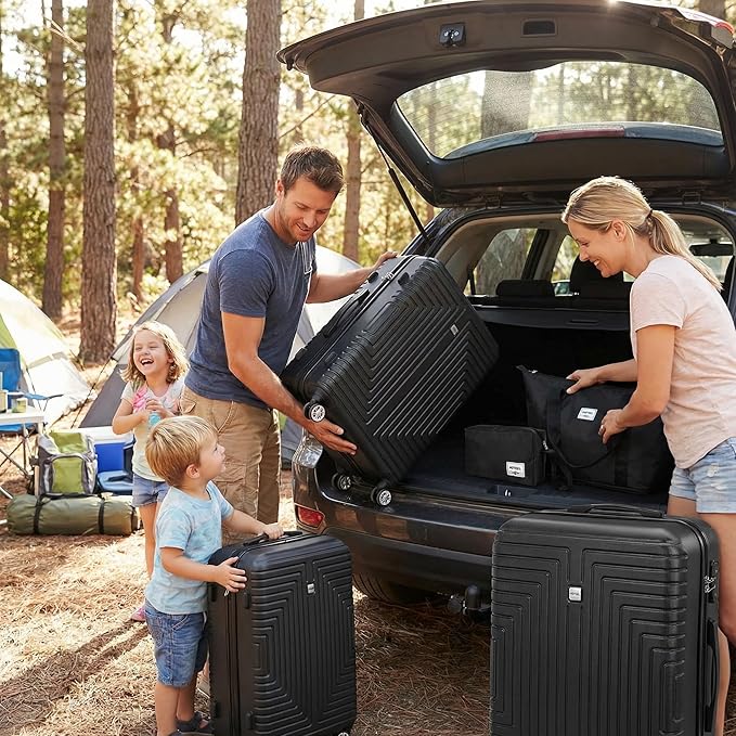 Hoteel Luggage Sets 5 Piece ABS+PC Hardside, 4-Year Warranty, Luggage Set with Dual-Spinner Wheels, TSA Lock, Lightweight Carry on Luggage, 20"/24"/28" Suitcase with Duffel & Organizer, Black
