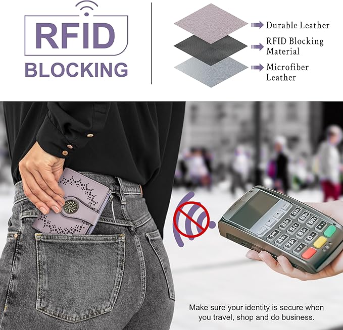 Tipmile Small Wallet for Women Bifold RFID Blocking Card Holder Leather Wallets with Zipper Coin Pocket