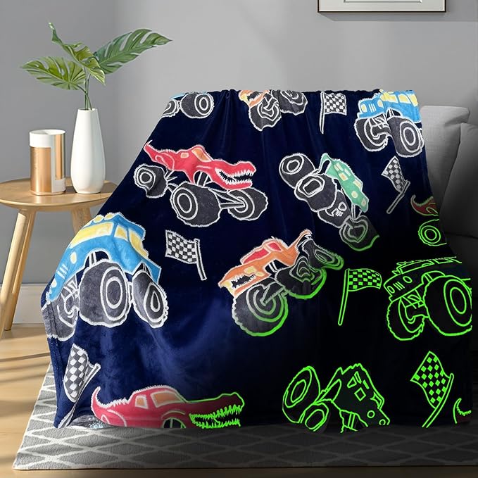 TEHALK Monster Truck Blanket for Boys/Girls/Kids/Toddler/Baby, Monster Truck Toys for Boys Age 3-12, Car Blanket for Birthday/Unique Gifts 50"x 60"
