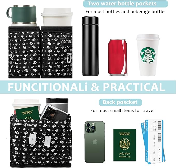 riemot Luggage Travel Cup Holder Free Hand Drink Caddy - Hold Two Coffee Mugs - Fits Roll on Most Suitcase Handles - Gifts for Flight Attendants &Frequent Travelers Accessories Cat Paw
