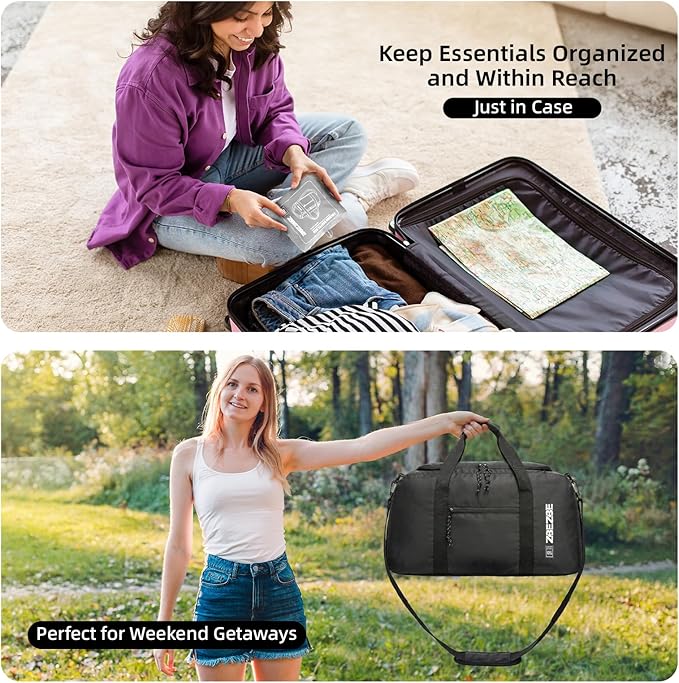 Foldable Travel Duffel Bag, Lightweight & Easy to Carry Water-Repellent Duffle Bag - 2-Way Zipper & Interior Pouch, Ideal for Weekend Trips, Daily Use,Camping，Sports