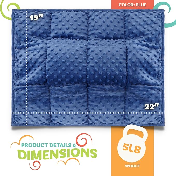 5lb Weighted Blanket for Kids (Blue) 19x22 Inch, Plush Minky Weighted Lap Pad with Travel Bag for Ages 4-10