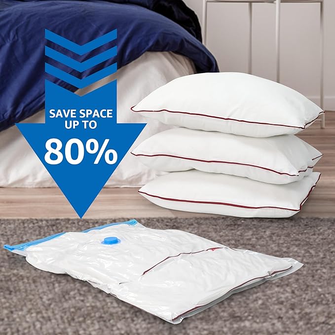 Simple Deluxe 32 Pack Vacuum Storage Bags (5 Jumbo/5 Large/6 Medium/6 Small/5 Roll M/5 Roll S) Space Saver Bags, Vacuum Seal Bags with Hand Pump for Comforters, Blankets, Bedding, Pillows and Clothes