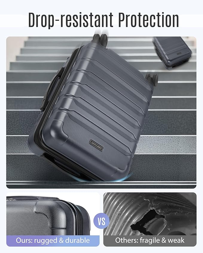 LIGHT FLIGHT Carry On Luggage 22x14x9 Airline Approved, Expandable Carry On Suitcases with Wheels, Lightweight Luggage, Durable Hard Shell 20 Inch Rolling Suit Case for Men Women Travel, Gray