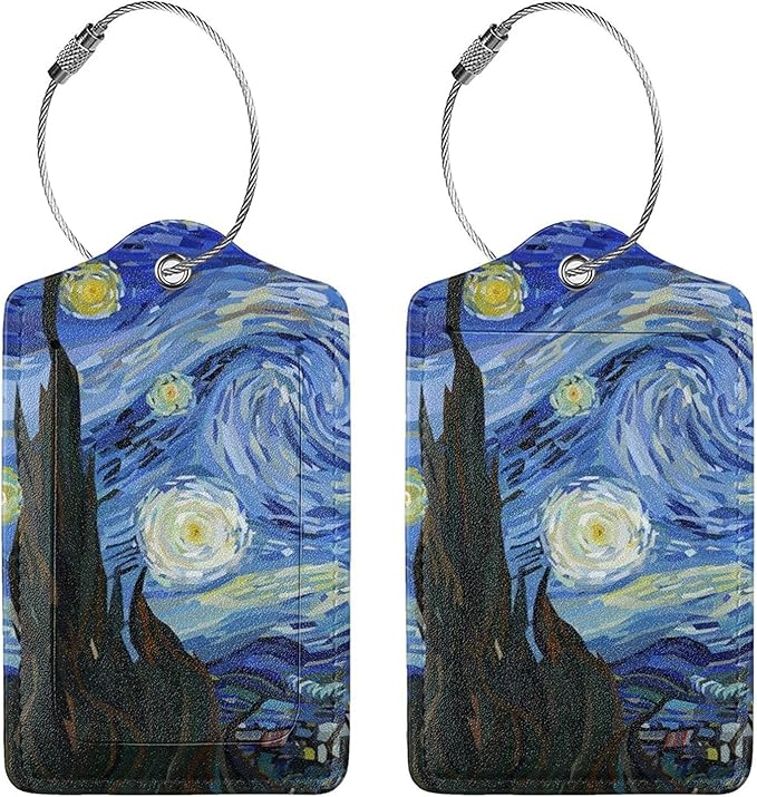 Starry Sky 2 Pcs Luggage Tags Starry Night Privacy Cover Id Label with Stainless Steel Loop and Address Card for Suitcases & Travel Bags