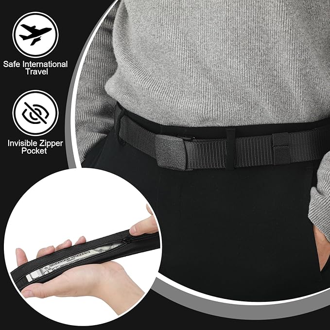 Cozypower 2 Pcs Hidden Money Belt for Travel Hidden Pockets Under Clothes Security Money Wallet Nylon Security Cash Safe Anti Theft Tactical Belt with Pouch
