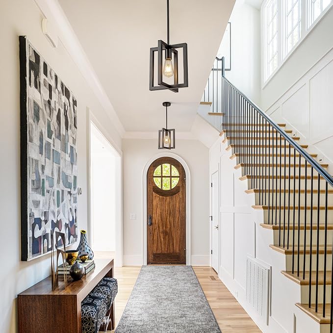 Klgxnrd Small Modern Farmhouse Black Pendant Lights Kitchen Island, Adjustable Hanging Metal Industrial Chandelier Ceiling Light Fixture for Hallway Entryway Bedroom Dining Room