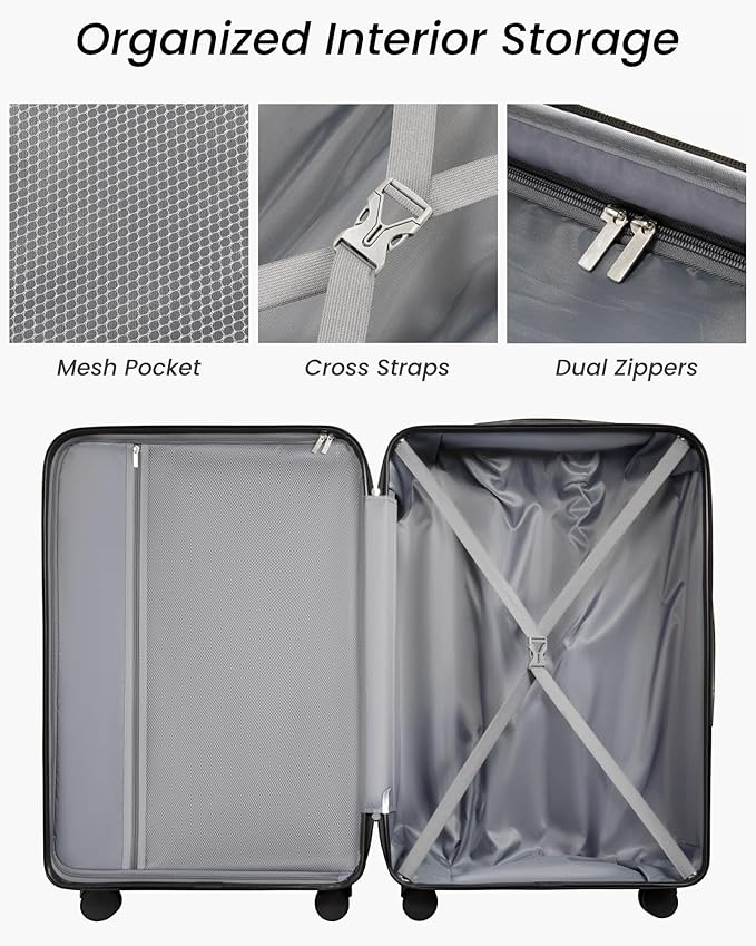 5 Piece Luggage Set Hardside Expandable Suitcase with TSA Lock Spinner Wheels Lightweight Travel Set Includes Tote and Toiletry Bag, (5 Piece Sets, White)