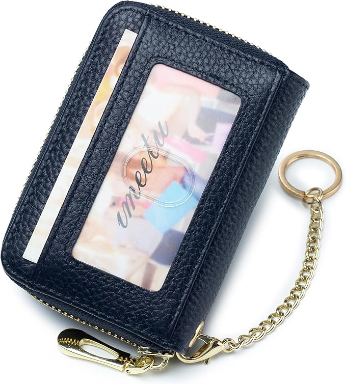 imeetu RFID Credit Card Holder, Small Leather Zipper Card Case Wallet for Women