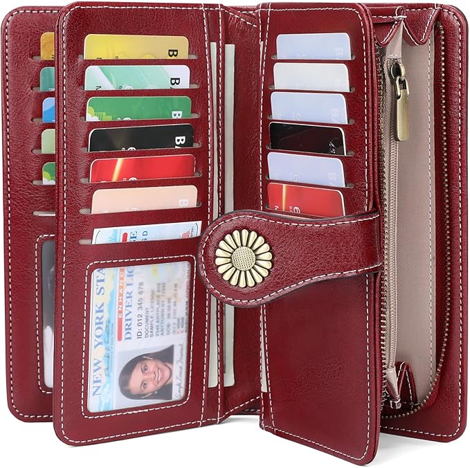 SENDEFN Wallets for Women Leather Credit Card Holder with RFID Blocking Large Capacity Wristlet | with RFID Blocking, Large Capacity, Wristlet, with RFID Blocking, Large Capacity, Wristlet