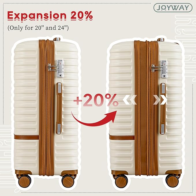 Joyway Expandable Luggage Sets 2 Piece Carry on and Check,Hardside Suitcase with Spinner Wheels and TSA Lock (White,13/20/24)