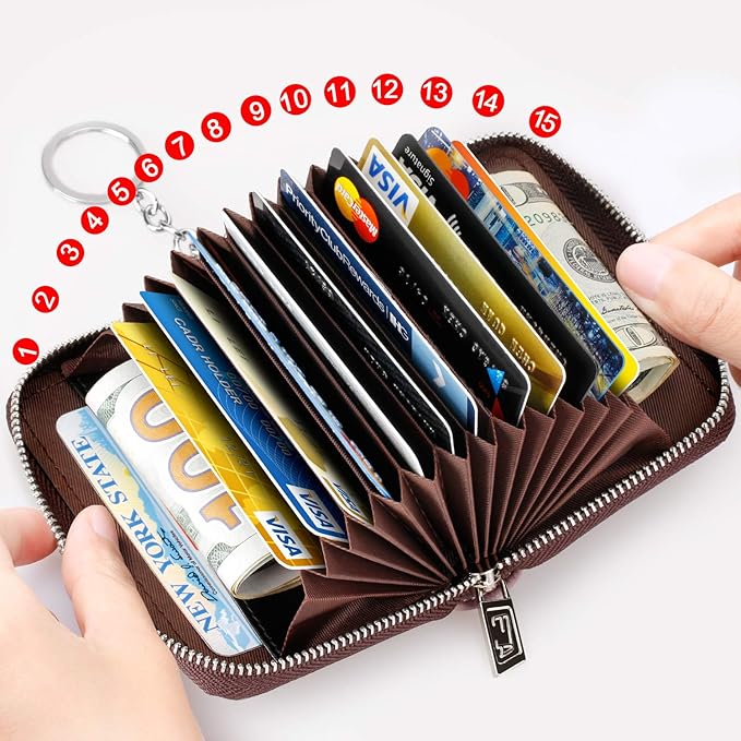 FurArt Zipper Wallet Women, RFID Blocking Credit Card Wallet, Business Card Holder, Compact Size KeyChain Wallet