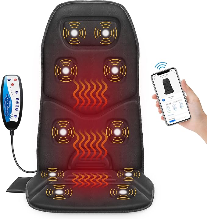 COMFIER Back Massager with Heat, App Control Vibration Massage Seat Cushion, 10 Motors & 3 Heat Levels Chair Massager Pad, Home Office Use