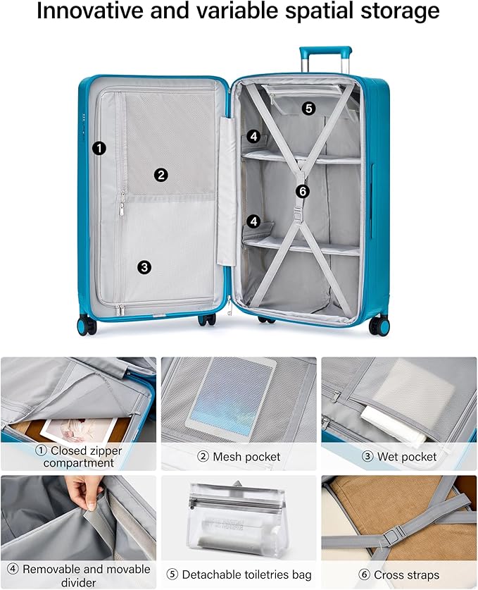 Hanke 29 Inch Plus Expandable Luggage Large Suitcases with Wheels,Checked Luggage Hard Shell Suitcases, PC Trunk Luggage Extra Large Suitcase with Lock for Women Men(Caribbean Blue)