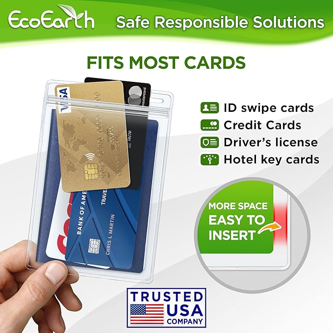 EcoEarth 4x6 Inch Passport & Card Holders (Clear, 10 Pack), Extra Large (XXL) Vertical ID Holder, Resealable and Waterproof Identification Name Card Holder