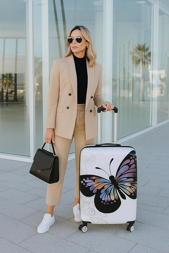 World Traveler Butterfly 24-Inch Polycarbonate Hardside Expandable Spinner Luggage with Enhanced Wheel System