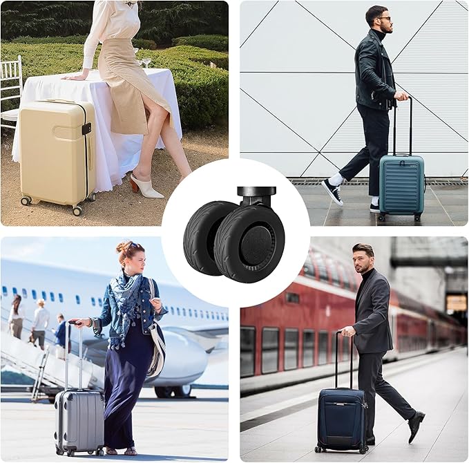 8 Pack Suitcase Wheel Covers Silicone Fits 2.1-2.4 Inch Spinner Wheels for Carry On Luggage Protective Wheel Guards, Thickened Anti-Wear & Tear, Travel Essentials (Black)