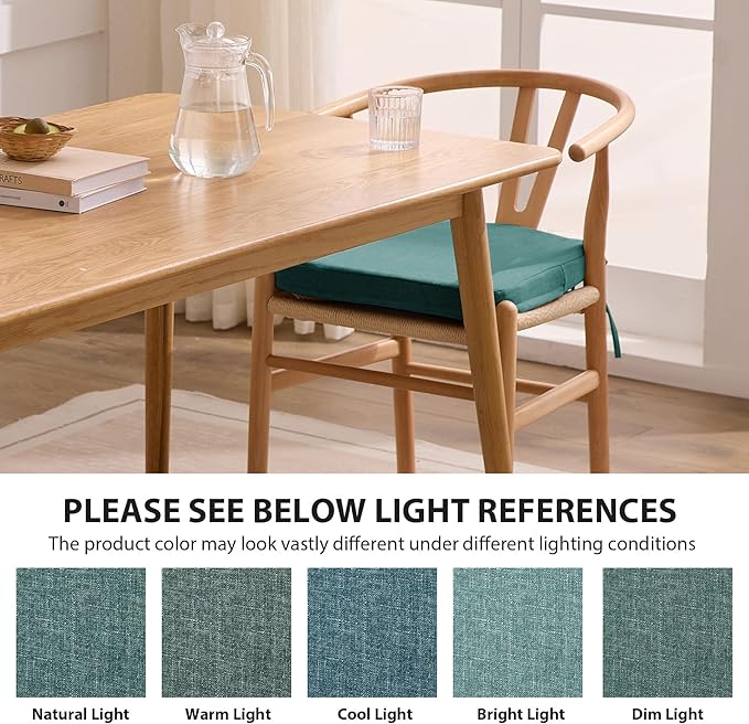 Chair Cushions for Dining Chairs, 2" Thick Seat Cushions for Kitchen Chairs, D-Shaped Chair Pads with Washable Cover, Ties and Non Slip Backing, 17'' x 16'', Set of 6, Green