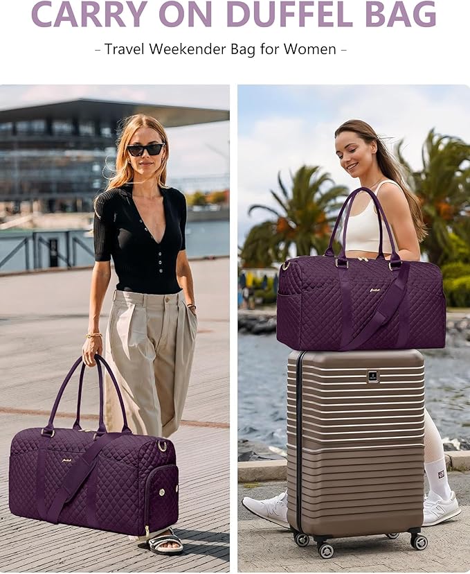 Women Weekender Travel Duffle Bag: Travel Duffel Overnight Bags with Shoe Compartment Large Carry on Tote with Toiletry Bag Weekend Traveling Yoga Gym Hospital Bag for Women with Wet Pocket 3 PCS Set